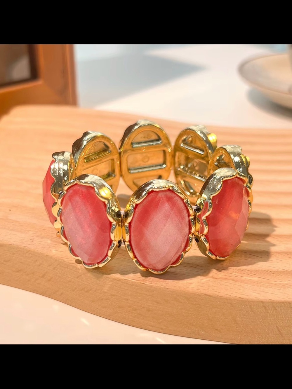 Gold-Tone Pink Stone Stretch Bracelet - Women Jewelry